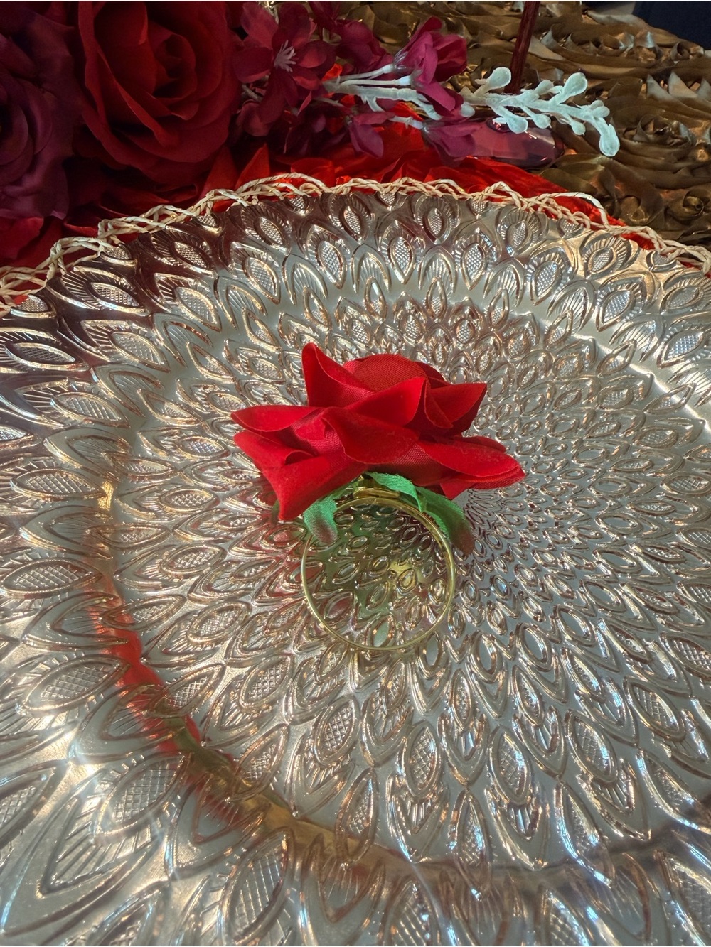 Red Fabric Rose Napkin Ring